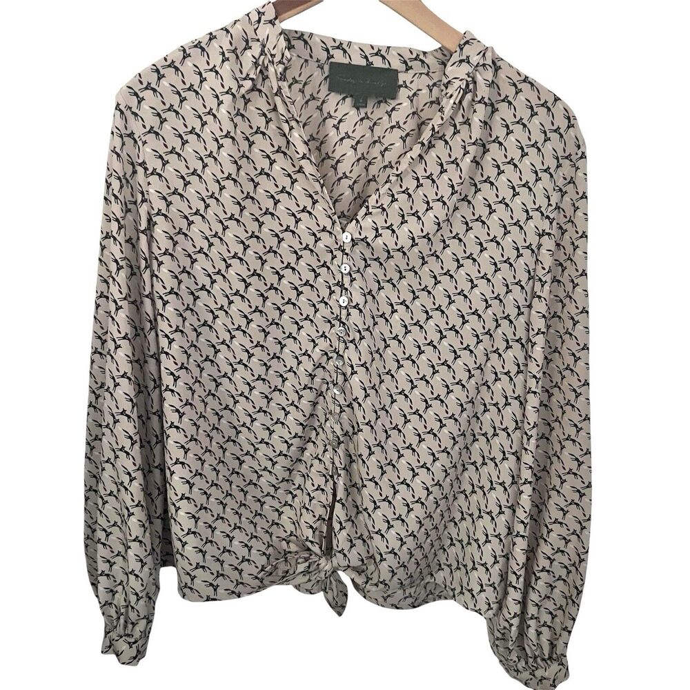 Sunday in Brooklyn Blouse Fox Print Women's Large Anthropologie Equestrian Chic